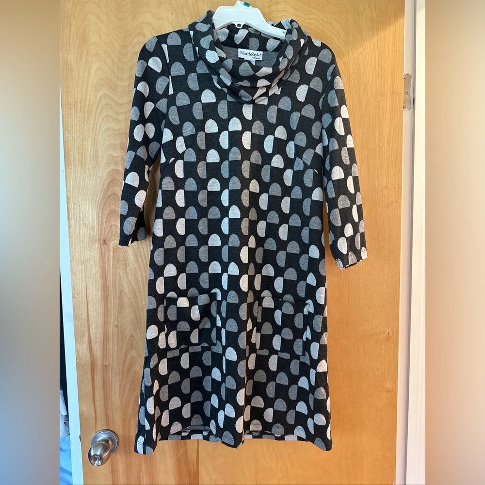 NORTHSTYLE Size S grey Cowl Neck Dress with Front Pockets